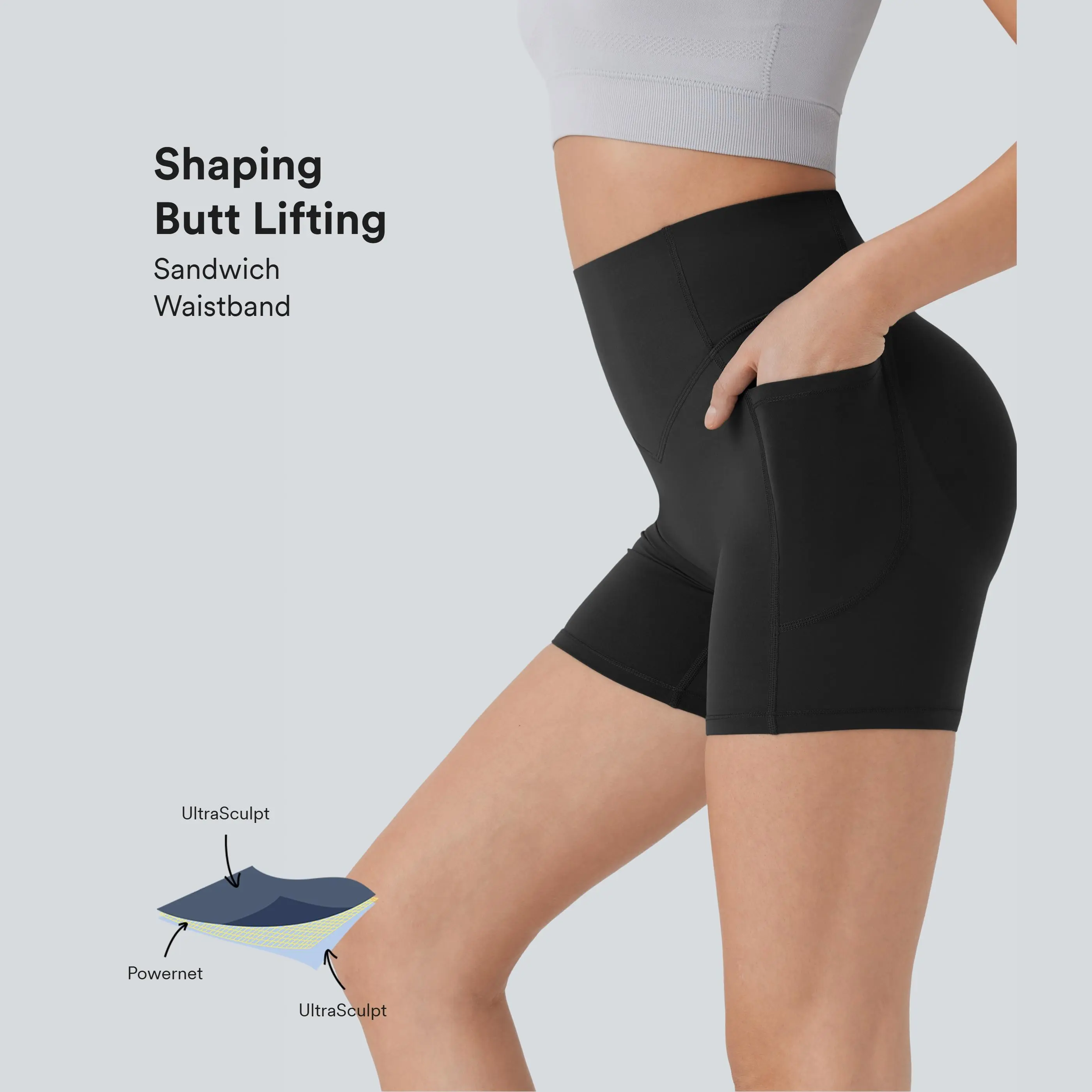 Halara UltraSculpt High Waisted Scrunch Butt Lifting Tummy Control Pocket Shaping Workout Biker Shorts 5' #summervibes