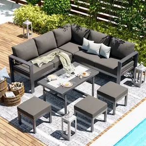 Aluminum Patio Furniture Set Modern Metal Outdoor Clearance Adjustable Conversation Table and Chair Set Couch Sofa with Dual Height Options and Easy Maintenance