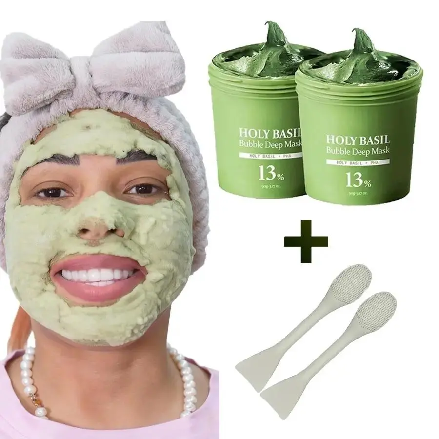 Holy Basil Bubble Deep Mask 13% – Skin Detox Recipe K-Beauty Clay Bubble Mask with Sparkling Holy Basil & PHA, Gently Detoxifies Pores and Removes Blackheads, Korean Wash-Off Pack for Clearer Skin, 90g