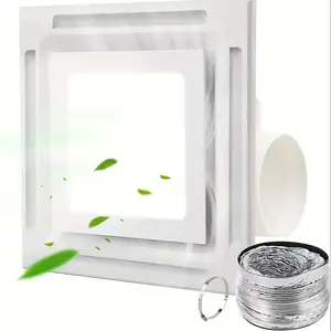 1 Piece 12-inch USB-Powered Bathroom Exhaust Fan with LED Light - Low Noise (1.5 Sones), 1100 RPM, Durable ABS & PP Construction, Easy-to-Install Ceiling-Mounted for Bathrooms, Kitchens, Humidity Control, Modern Design with Smooth Metal Surface