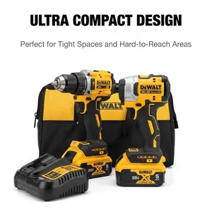DeWalt 20V Brushless Combo Kit With Hammer Drill ,Impact Driver, 2 Battery ,Charger, Tool Bag garage warehouse home workkshop