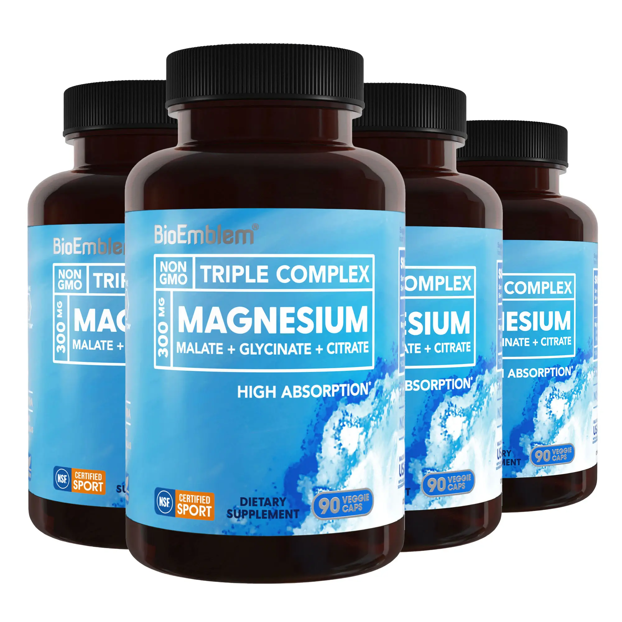 【BioEmblem】Triple Magnesium Complex, Help Night Time Relex and Sleep Quality, Support Muscles, Nerves, Energy & Fitness Healthcare Dietary Supplement Capsules Edible