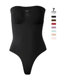 Women's Solid Strapless Shapewear Bodysuit, High-Stretch Tummy Control Thong Bodysuit, Seamless Shapewear for Women, Underwear