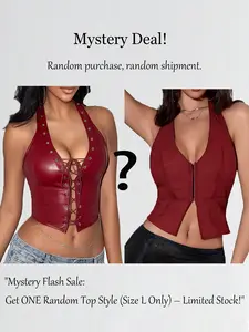 【Random Shipment】Women's Red halter Tops Night out wear Corsets - Lace up back Tops Christmas & Valentine Tops
