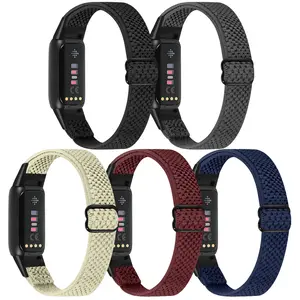 5Pack Elastic Nylon Bands Compatible with Fitbit Luxe Bands for Women Men, Adjustable Breathable Sport Loop Wristband Replacement Straps