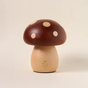 Handcrafted Solid Wood Mushroom Lamp | Cordless Portable LED Night Light with Touch Sensor | Cute Cottagecore Aesthetic Room Decor for Bedroom, Nursery & Desk Setup | Unique Wooden Fairy Gift for Kids & Plant Lovers gift for him/her