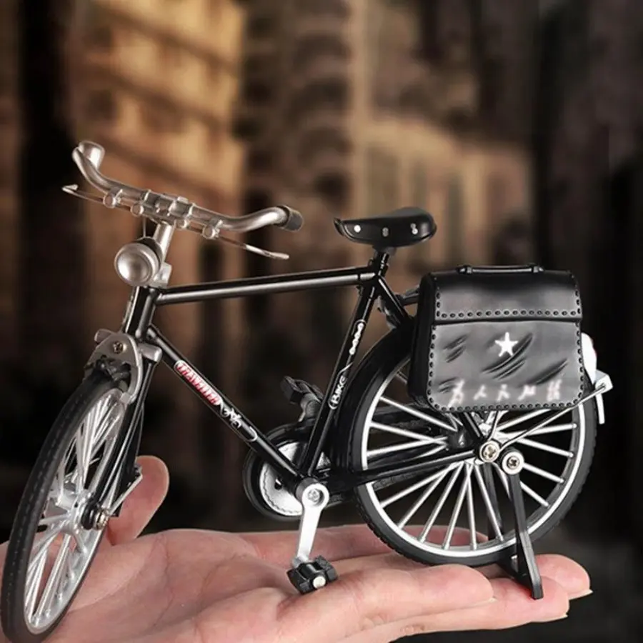 Vintage Metal Bicycle Figurine, Freestanding Miniature Collectibles, Desktop Ornament for Home Decoration