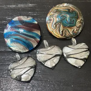 Murano-Style Lampwork Glass Pendants Round & Heart Set Jewlery Making Supply