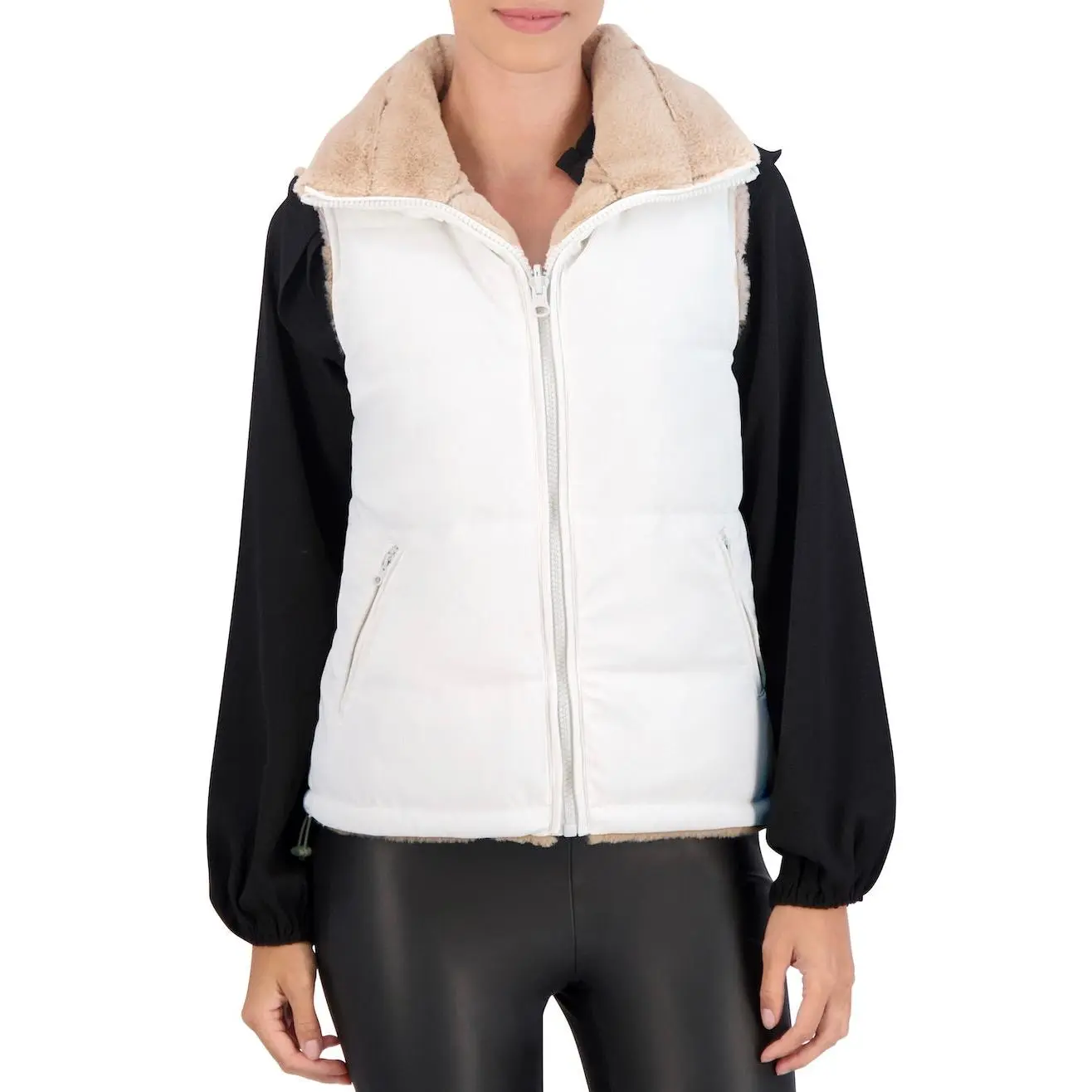 Ookie & Lala Carbon Puffer Vest Reversible to Grooved Faux Fur