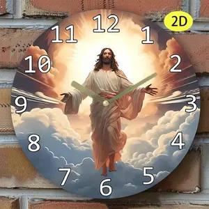1pc Jesus Wall Clock - Silent Non-Ticking Round Religious Clock with Jesus Cross & Verse Art, Frame for home Church Office - Quiet Movement Decorative Timepiece for Bedside, Prayer Room Decor, Perfect