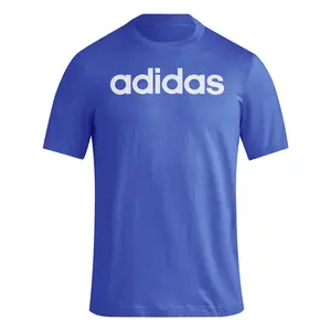 adidas Mens Essentials Single Jersey Linear Crew Neck Short Sleeve Casual Tops Casual - Blue