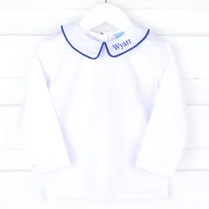 White Long Sleeve Undershirt with Royal Blue Trim