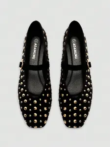 Women's Retro Sequined Square Toe Low-Top Flat Shoes, Commuter & Date Versatile Footwear, Stylish Women's Single Shoe