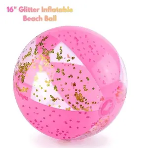 16" Glitter Inflatable Beach Ball – Large Pool Ball Toy for Kids & Toddlers, Summer Pool Party Favors, Outdoor Water Games, Beach Toys