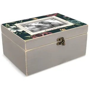 360 Stand Graceful MDF & Glass Jewelry Organiser with Botanical Border, Hinged Lid, 10x7x4.75in Photo Storage Box, Dicksons PJBG5S Jewelry & Photo Storage Solution