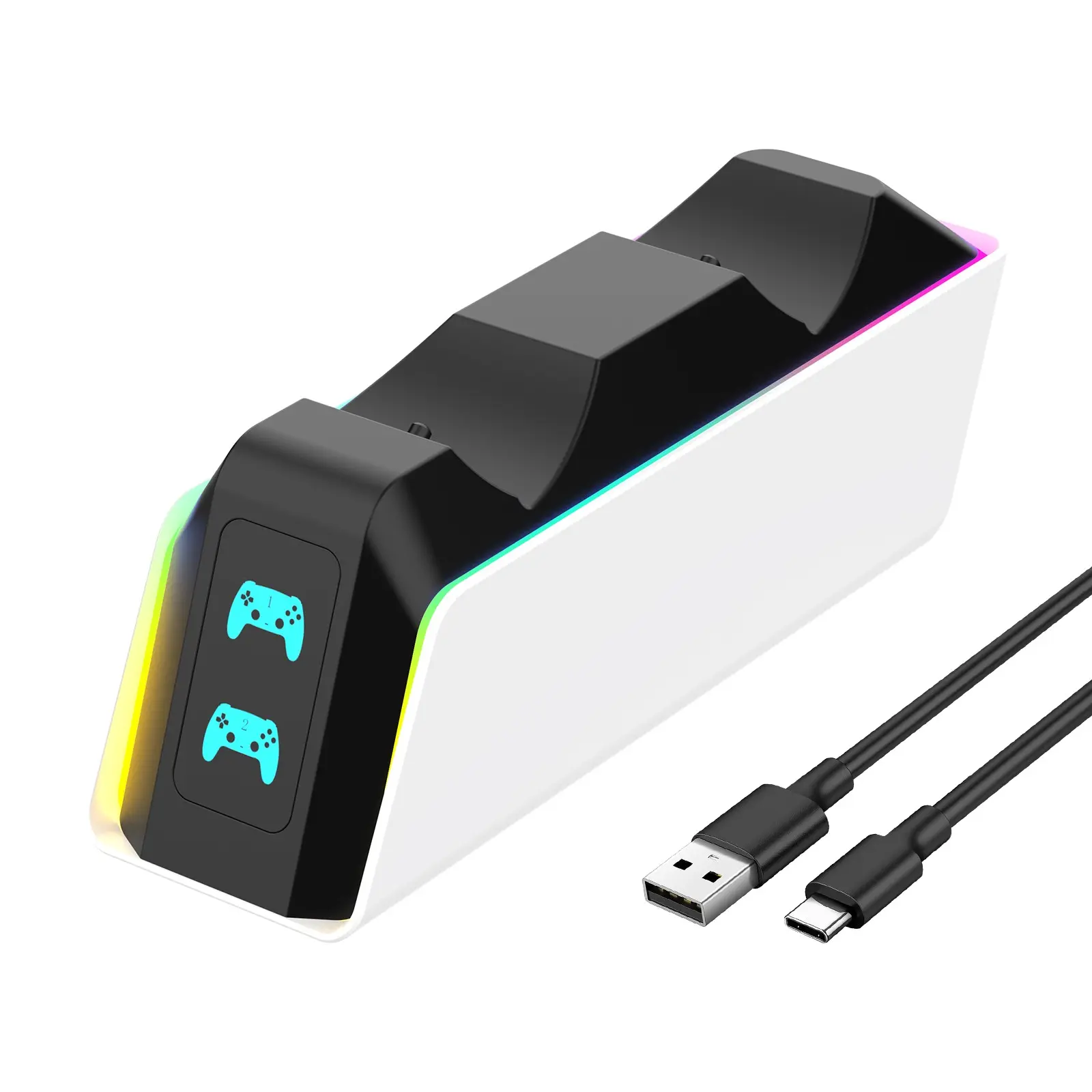 Ps5 Controller Charging Station, 9 RGB Light Modes, Dual Fast Charge Base, 2.5 Hour Quick Charge, LED Indicator, Safety Protection