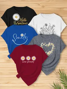 Women's Sunflower Serious Print Short-Sleeved T-Shirt, Summer Clothes For Women, Cute Clothes, Comfortable Round-Neck Summer Top for Ladies, Crewneck T-shirt, Multi-Color Clothing, Casual Suitable for All Seasons