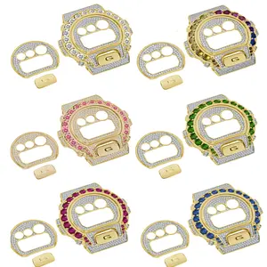 VVS1/D Solitaire Zirconia Diamond 14K Gold Tone Compatible with Casio G-Shock DW6900 Watch Bezel +Face Plate +G Button Cover Case 3 Piece Set