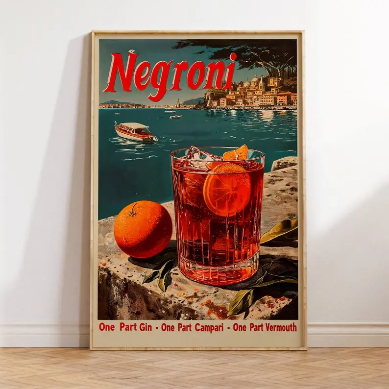 [UNFRAMED POSTER] Classic Negroni Cocktail Poster | Vintage Style Alcohol Advertisement Print | Retro Bar Wall Art