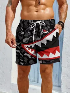 Men's Shark Print Tropical Casual Fashion Shorts, Outdoor Gym Beach Swim Trunks, Fitted Summer Wear, Comfortable, Breathable and Stylish
