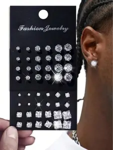 24-72pcs Stud Earrings Set for Men Geometric Circle Square Heart Fashion Jewelry
