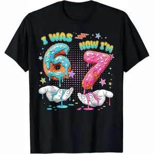7 Year Old Birthday Funny I Was 6 Now I'm 7 Boy Girl Kid T-Shirt Pure Cotton Boys'and Girls' Casual T-Shirts for Spring and Summer Fun Size 120-160