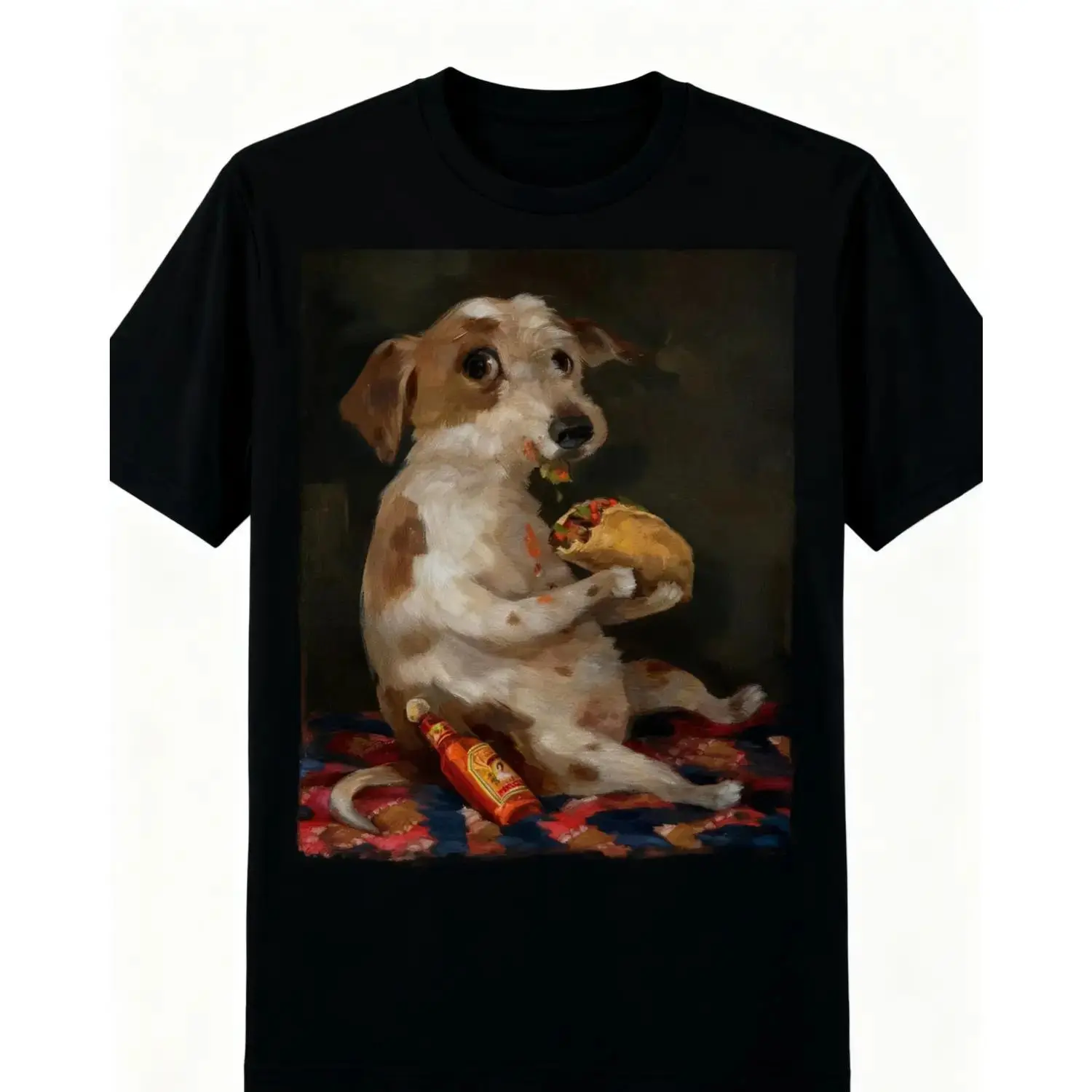 Dog Chill with Taco Graphic T-shirt Y2K Fashion Streetwear Comfortable Short Sleeve Casual Funny Meme Humor Tee for Dog Lovers Unisex Soft Cotton Crewneck Gift