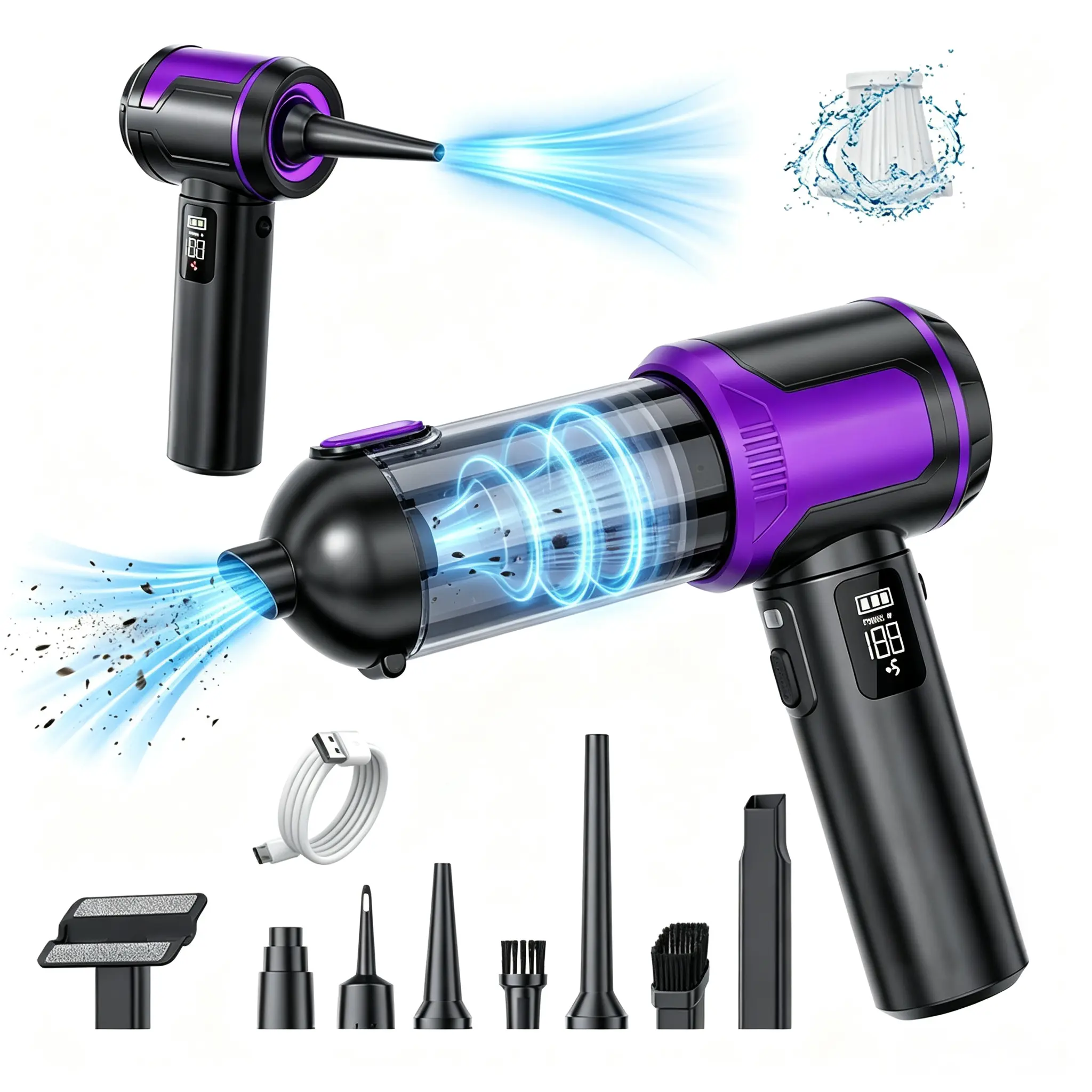 Brushless motor powerful vacuum cleaner, equipped with 17000Pa strong suction, 100W brushless motor, car vacuum cleaner, mini compact body, handheld car vacuum cleaner, suitable for home and car cleaning, with exquisite packaging