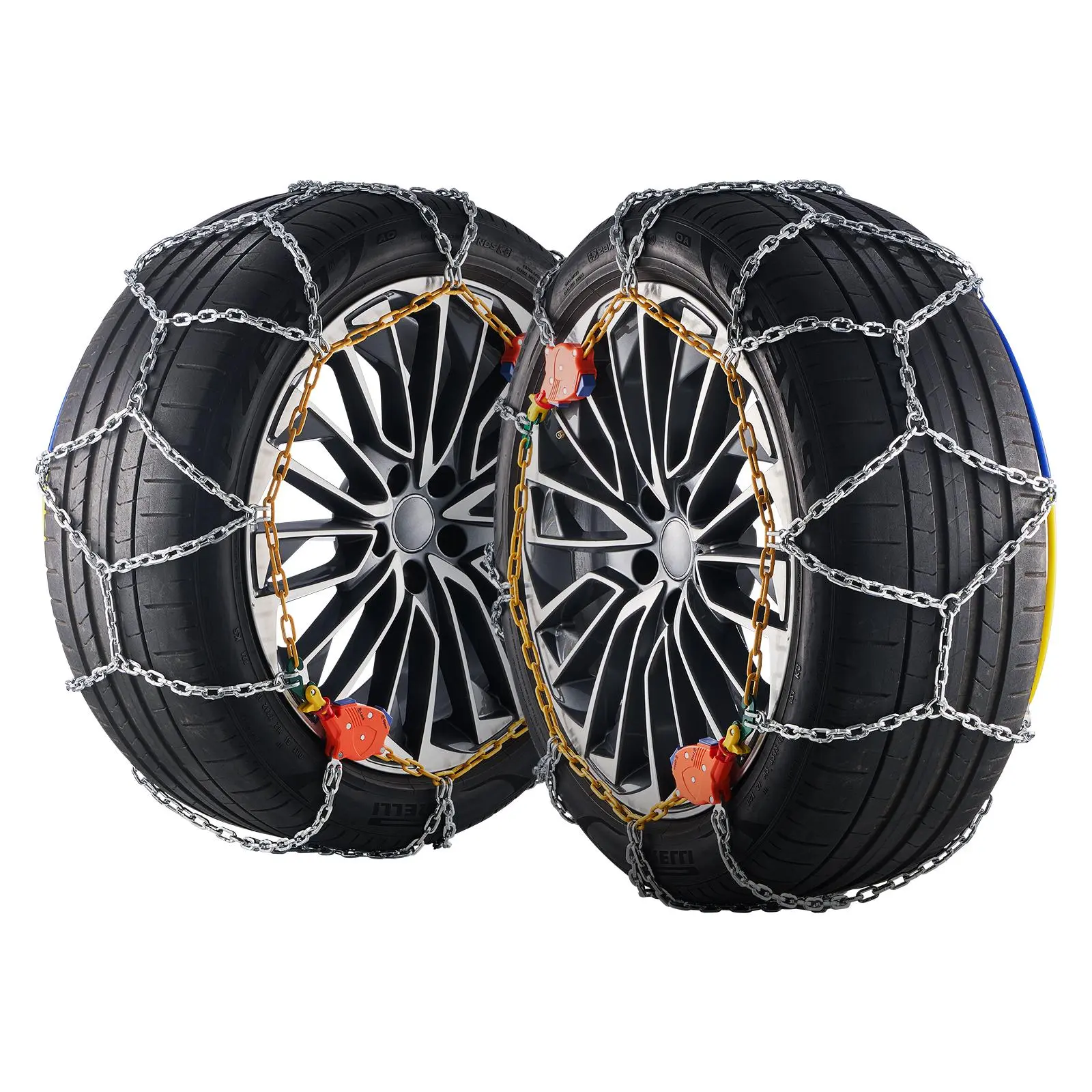 【summerfinds】VEVOR Auto Tightening Snow Chains, Diamond Mesh Traction Wheel Chains for Anti-slip, Manganese Alloy Steel Emergency Tire Chains for Tires 255/65-16、255/60-18、235/55-19、245/70-16 (Set of 2)