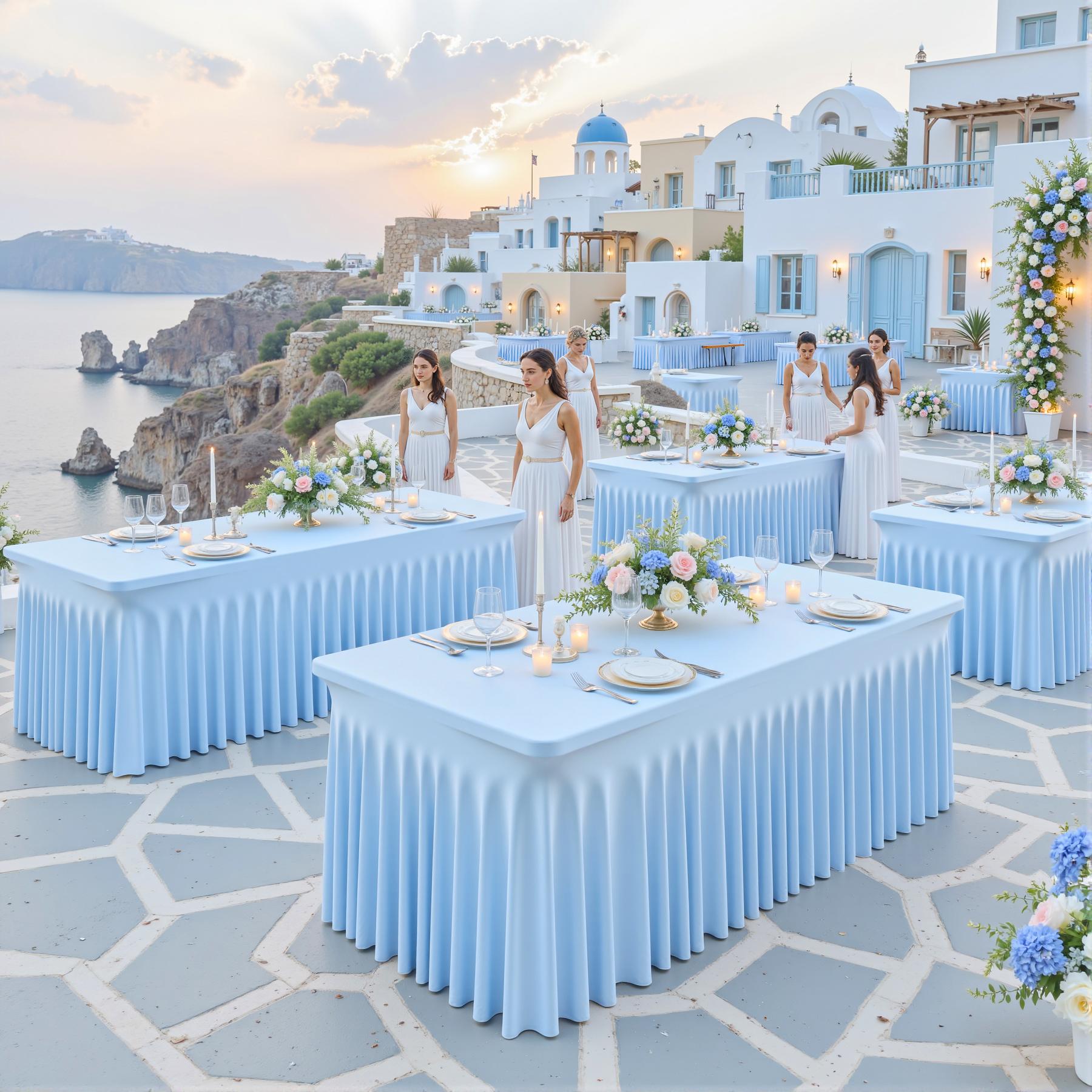 4/6/8FT Spandex Tablecloths for Rectangle Tables Wrinkle Free Washable  Table Cloth Rectangle Stretch Fitted Table Cover with Skirt for Wedding Birthday Party Banquet Baby Shower Buffet Event Summer Vibes Outdoor Fun