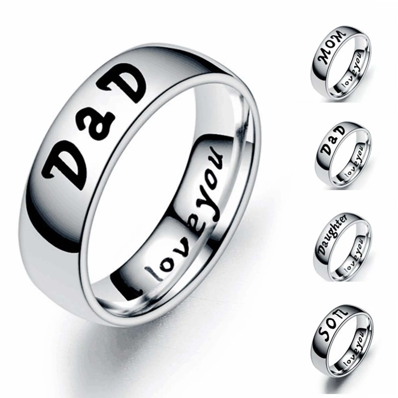 Titanium Steel Family Ring - Unisex Names, Engraved Minimalist Design, Father's Day & Mother's Day Gift, Daily Versatile Hand Jewelry for Mom, Dad, Son, Daughter, Father's Day Gifts