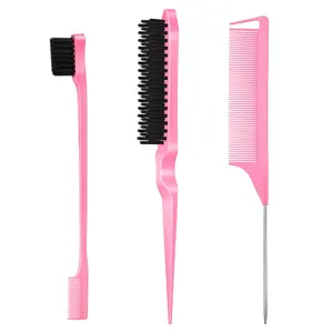 3PCS Teasing Comb Set – Rat Tail, Edge & Backcombing Brushes for Hair Styling, Parting & Smooth Finishing