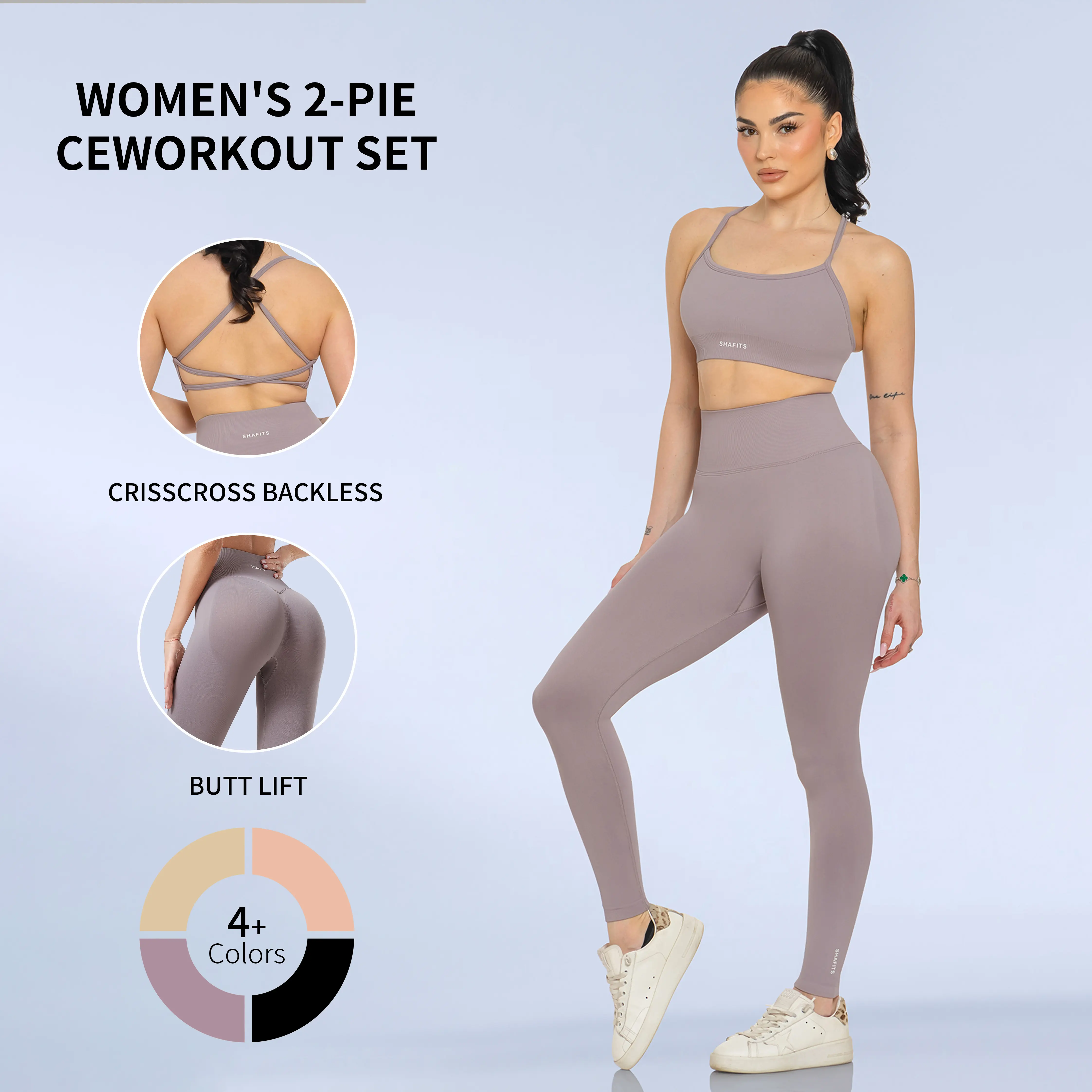 SHAFITS Women's 2-Piece Seamless Workout Set | Crisscross Back Sports Bra & High-Waisted Leggings | Butter Soft Fabric, Tummy Control & Butt Lifting | Breathable Activewear for Gym, Yoga, Cardio and Daily Wear sportswear