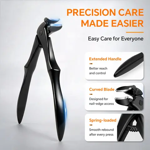 Zivoy Ergonomic Design Long Handle Angled Stainless Steel Toenail Clippers - Nail Care Pedicure Tool for Seniors, Anti-Splash, Metal File, Precision and Safety for Thick/Hard Nails, Modern Hand & Foot Care Tool