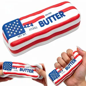 USA Flag Butter Stick Squishy Toy, Slow Rising Patriotic Fidget Toy, Stress Relief Squeeze Toy for Adults, Independence Day & 4th of July Gift, 1pc