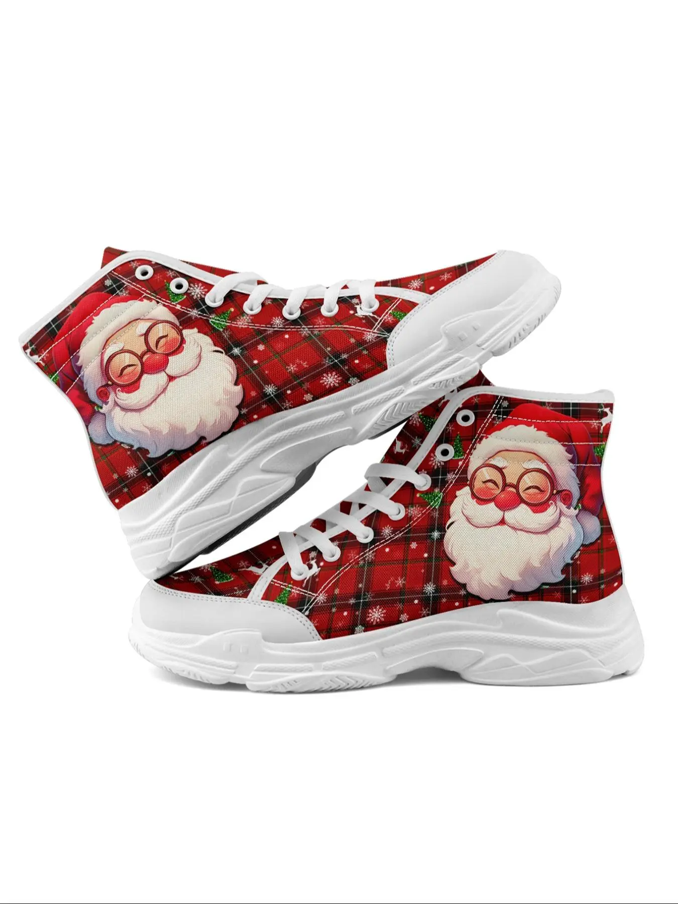 Women's Fashionable Santa Claus Pattern High Top Sneakers, Casual Comfortable Lightweight Sports Shoes, Female All-match Round Toe Shoes for Daily Wear