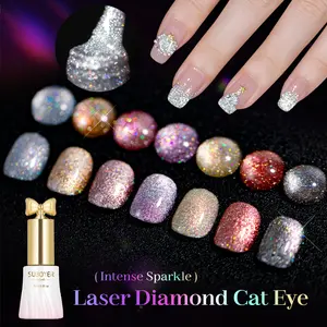SOBOYER Glitter Reflective Crystal Cat Eye Nail Polish, new trendy reflective diamond gel nail polish for parties and clubs, 9D glitter holographic gel nail polish, requires UV lamp curing, suitable for home DIY and nail salons.