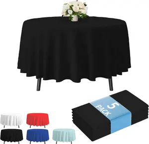 Black Plastic Table Cloth Disposable 84 Inch, Waterproof Round Tablecloth 5 Pack for Prom, Party, Graduation, Birthday