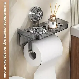 Toilet Mobile Phone Roll Holder Suction Cup No-Drill Bathroom Vanity Wall-Mounted Tissue Rack