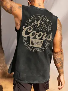 Men's Mountain & Letter Print Vintage Tank Top, Stylish Tank, Loose Casual Street Sleeveless Top for Summer, Men's Top for Daily Wear, Graphic, Casual Sleeveless Vest
