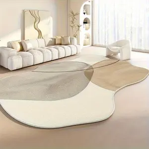 1pc Ins Cream Style Off-white Living Room Decoration Carpet Light Luxury Simple Line Lounge Non-slip Foot Rug Irregular Shape Bedroom Washable Rug Soft and Comfortable Dressing Room Plush Mat