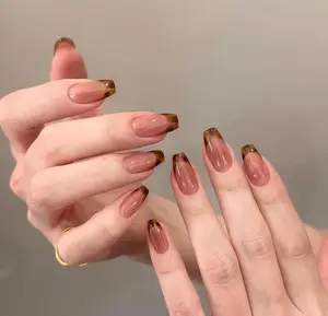 Tortoise Shell French Tip Press On Nails, Hand Painted Y2K Style