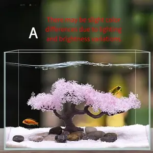 1 Fish Tank Cherry Blossom Tree Landscape Decoration, Simulated Snow Scene Tree, Aquarium Lucky Tree, Suitable for Freshwater and Seawater Fish Tank Background, Fish Hiding Ornament, New Valentine's Day Style