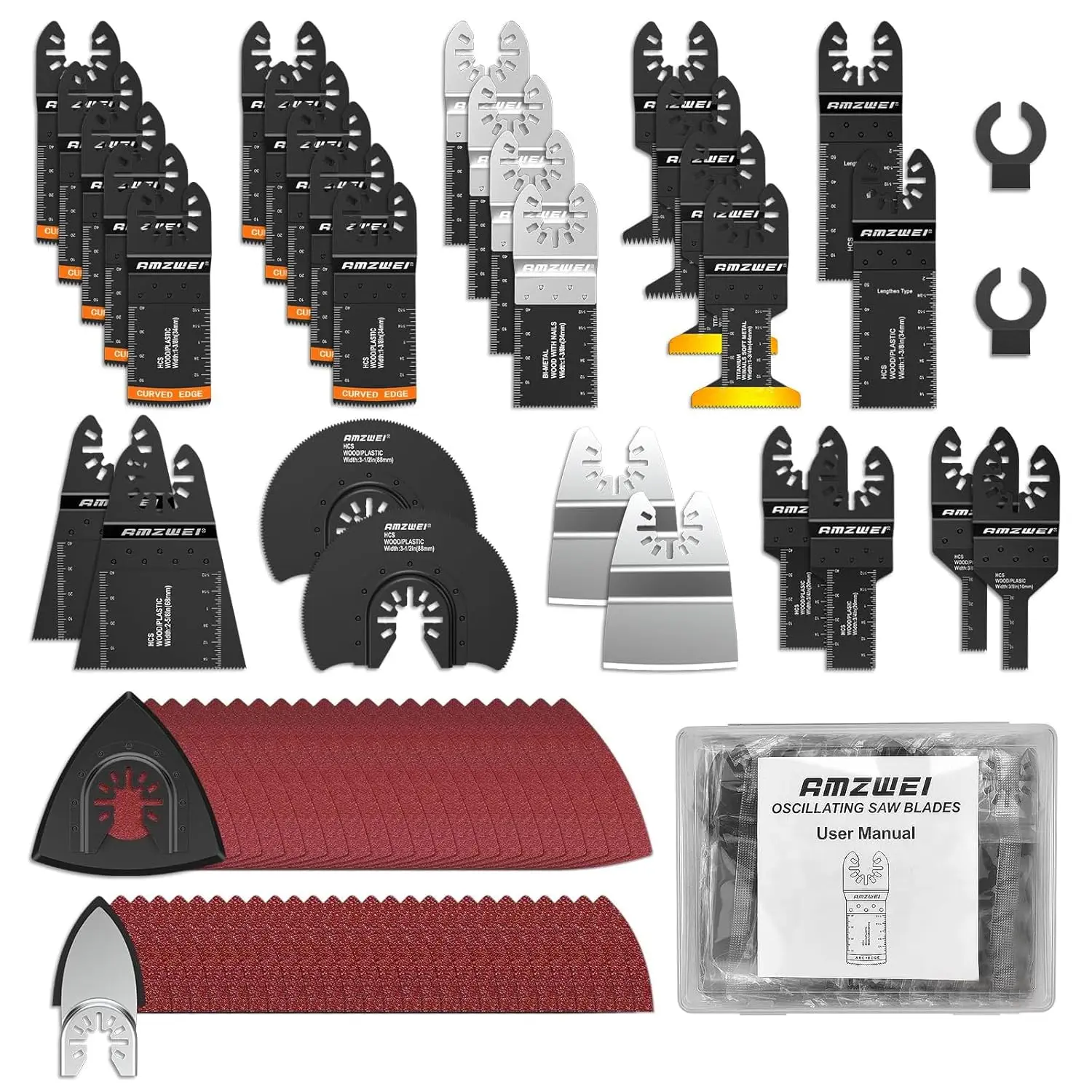 Father'sDayGift 152 Metal Wood Oscillating Tool Blade, Titanium Oscillating Saw Blades with Sandpaper, Quick Release Multi Tool Blades Kits for Dewalt Ryobi Milwaukee Rockwell Fein Makita