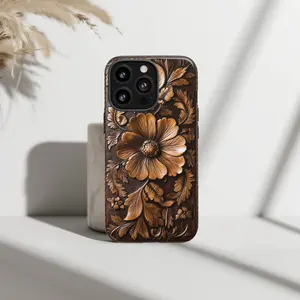 Artisan Tooled Leather Floral Case for IP Phone 16, 15, 14, 13, 12, 11 Pro Max, Plus, Mini, X, XR, XS, 7, 8 SE - Vintage Western Boho Aesthetic Cover