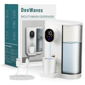 DeeWaves Automatic Mouthwash Dispenser for Bathroom,20.29 Fl Oz Smart MouthWash Dispenser for Kids and Adult with Magnetic Cups, 4 Dispensing Levels,LED Screen,Wall Mounted Dispenser,USB Rechargeable