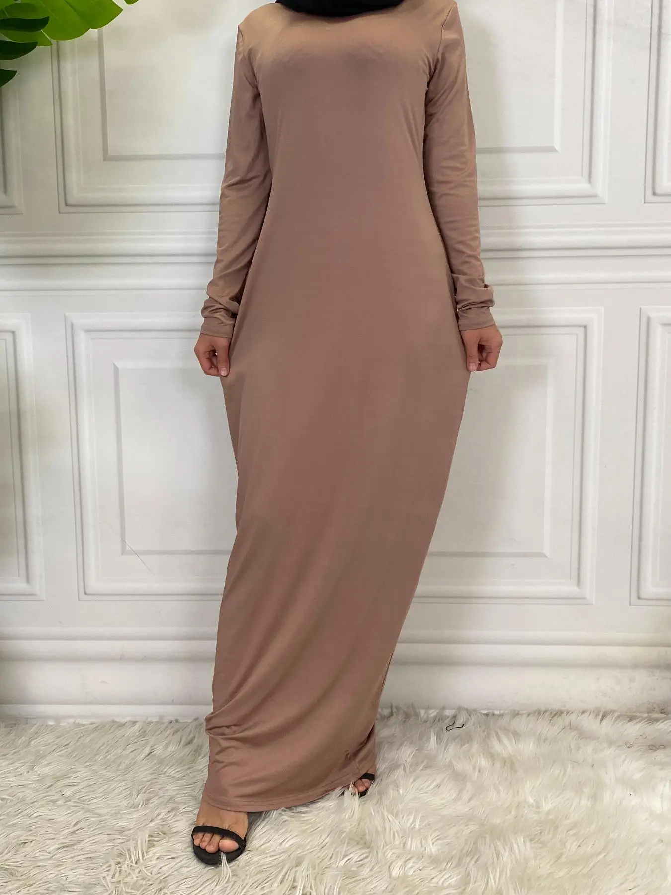 Women's Plain Long Sleeve Maxi Dress, Casual Chic Solid Round Neck Dress for Daily Wear, Ladies Clothes for All Seasons