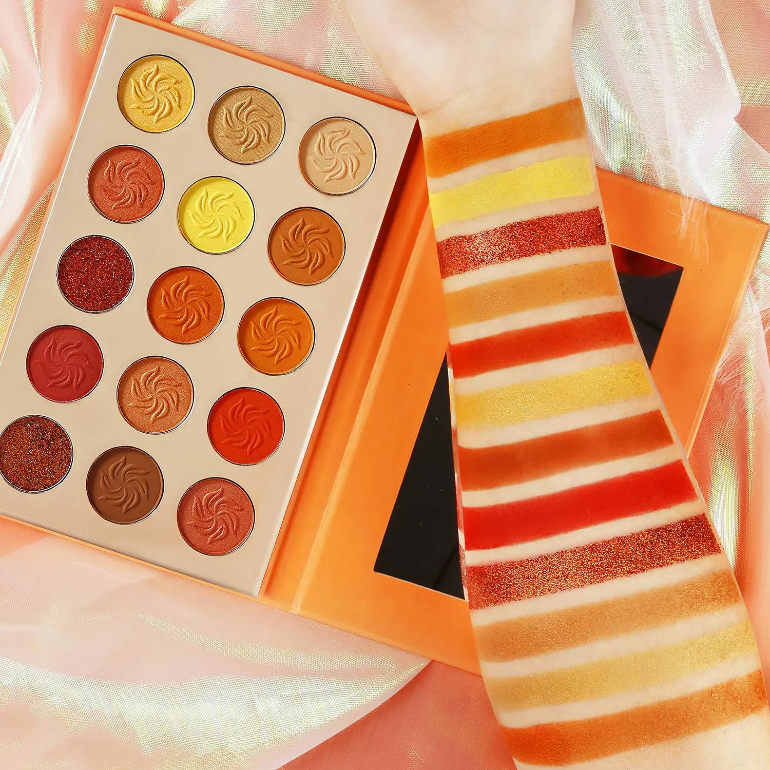 Red Orange Eyeshadow Palette Sunset , Highly Pigmented Glam Fall Eye Shadow Makeup Palettes, Brown Yellow Gold Orange Matte Glitter Shimmer Warm Eyeshadow Pallet