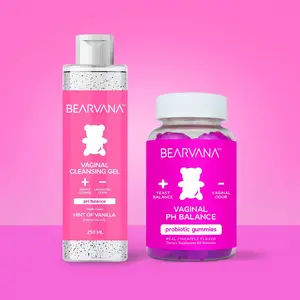 BEARVANA PH Value Pack - Balanced Feminine Shower Wash 250 mL & PH Balance Pineapple Gummies 60 Count Combo Pack for Sensitive Skin Care