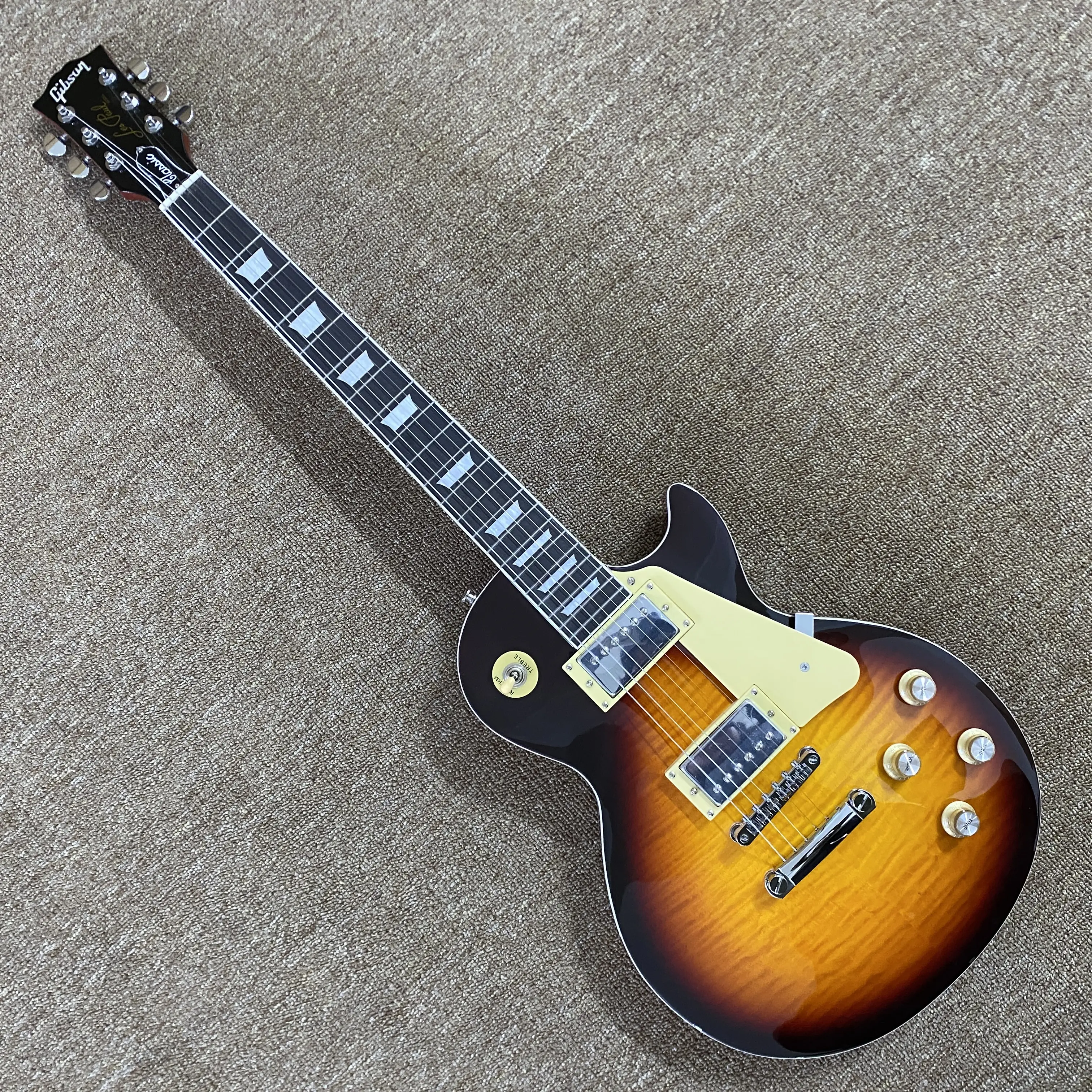 6-string LP electric guitar, chrome hardware, flame maple top, cherry body, rosewood fretboard, 22 frets